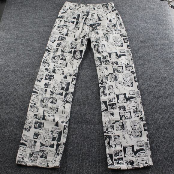 Reformation Jeans 26 Straight Leg Comic Print Newsprint High Rise White Denim - Picture 8 of 16